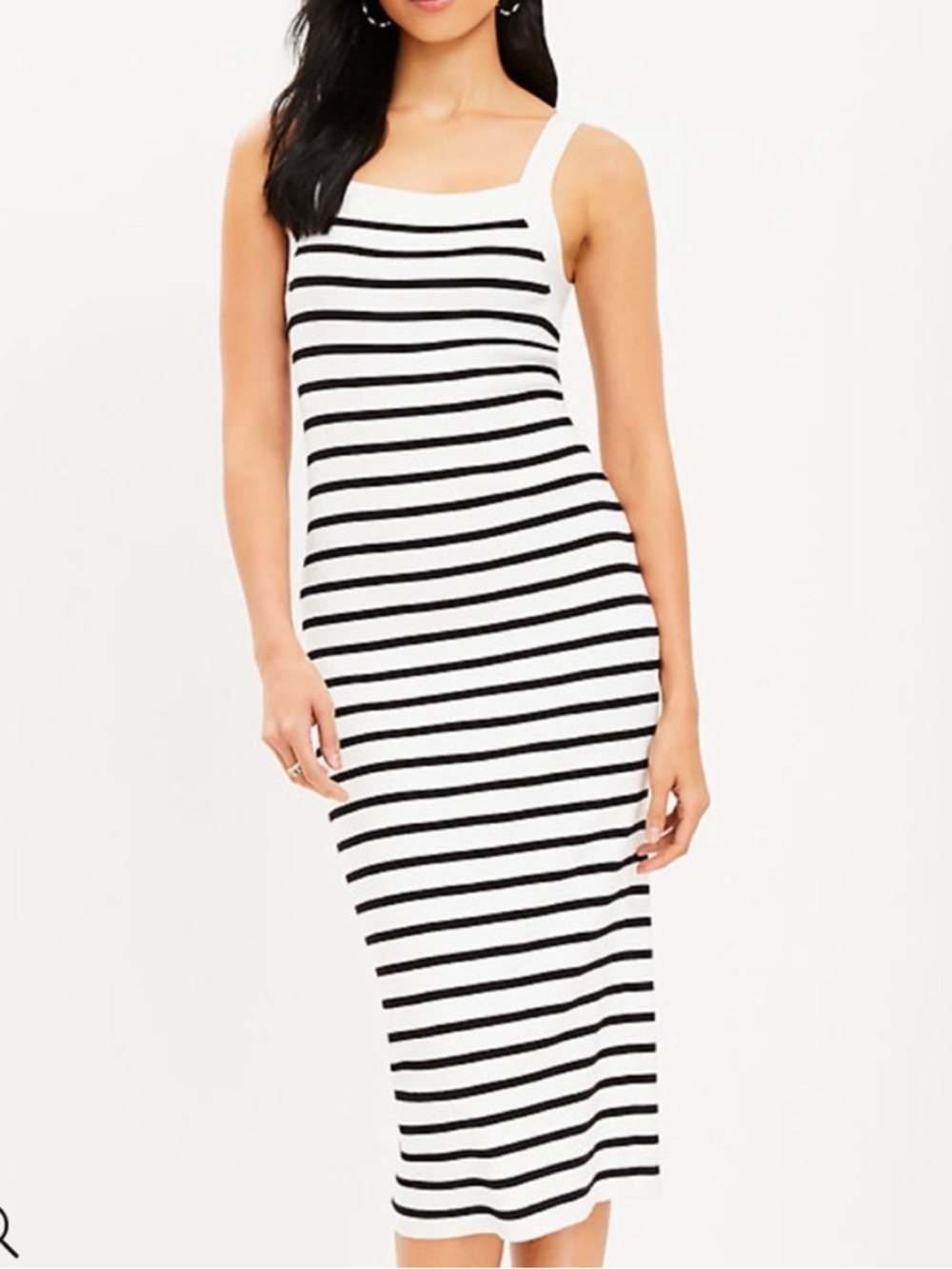 LOFT White and Black Striped Tank Midi Dress